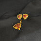 22K Gold Red Enamel Pendant and Earrings Set with Intricate Design