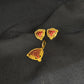 22K Gold Red Enamel Pendant and Earrings Set with Intricate Design
