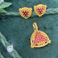 22K Gold Red Enamel Pendant and Earrings Set with Intricate Design