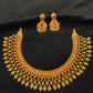 22K Gold Traditional Necklace and Earrings Set with Red Gemstone Accents