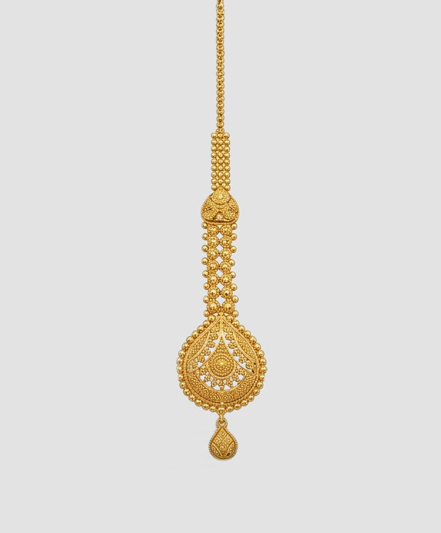 22KT Gold Teardrop Maang Tikka | Embossed Traditional Gold Jewelry