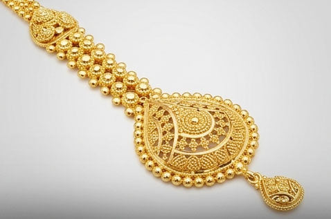 22KT Gold Teardrop Maang Tikka | Embossed Traditional Gold Jewelry