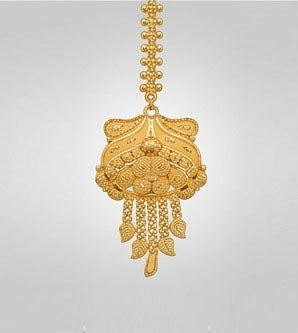 22KT Yellow Gold Floral Maang Tikka with Pink Stones & Pearls
