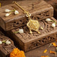 Traditional 22KT Gold Filigree Maang Tikka with Emerald Green Beads