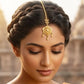 Traditional 22KT Gold Filigree Maang Tikka with Emerald Green Beads