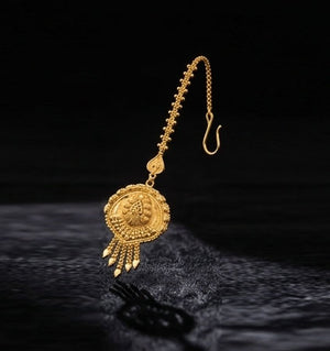 22KT Gold Circular Mandala Maang Tikka with Multi-Gemstone Accents