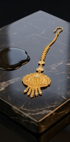22KT Gold Circular Mandala Maang Tikka with Multi-Gemstone Accents