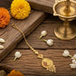 22KT Gold Peacock Motif Maang Tikka with Hanging Gold Beads
