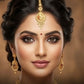 22KT Gold Peacock Motif Maang Tikka with Hanging Gold Beads