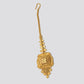Elegant 22KT Gold Heart-Shaped Maang Tikka with Ruby & Pearl Drop