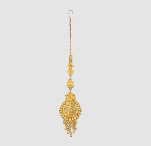 Modern 22KT Gold Geometric Maang Tikka with Ruby Stone Accents