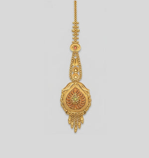22KT Gold Chandbali Style Maang Tikka | Royal Meenakari Gold Jewelry