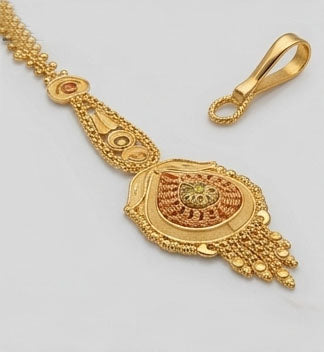 22KT Gold Chandbali Style Maang Tikka | Royal Meenakari Gold Jewelry