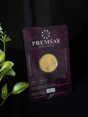 Premsay Jewel House 24K (995) Pure Gold Coin - 100mg Lakshmi Ganesha