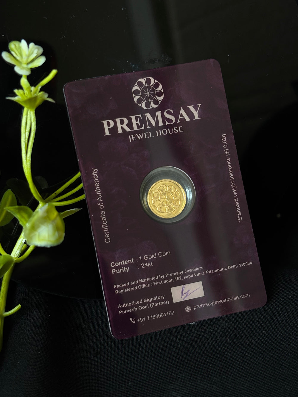 Premsay Jewel House 24K (995) Pure Gold Coin - 1 Grams Lakshmi Ganesh Design