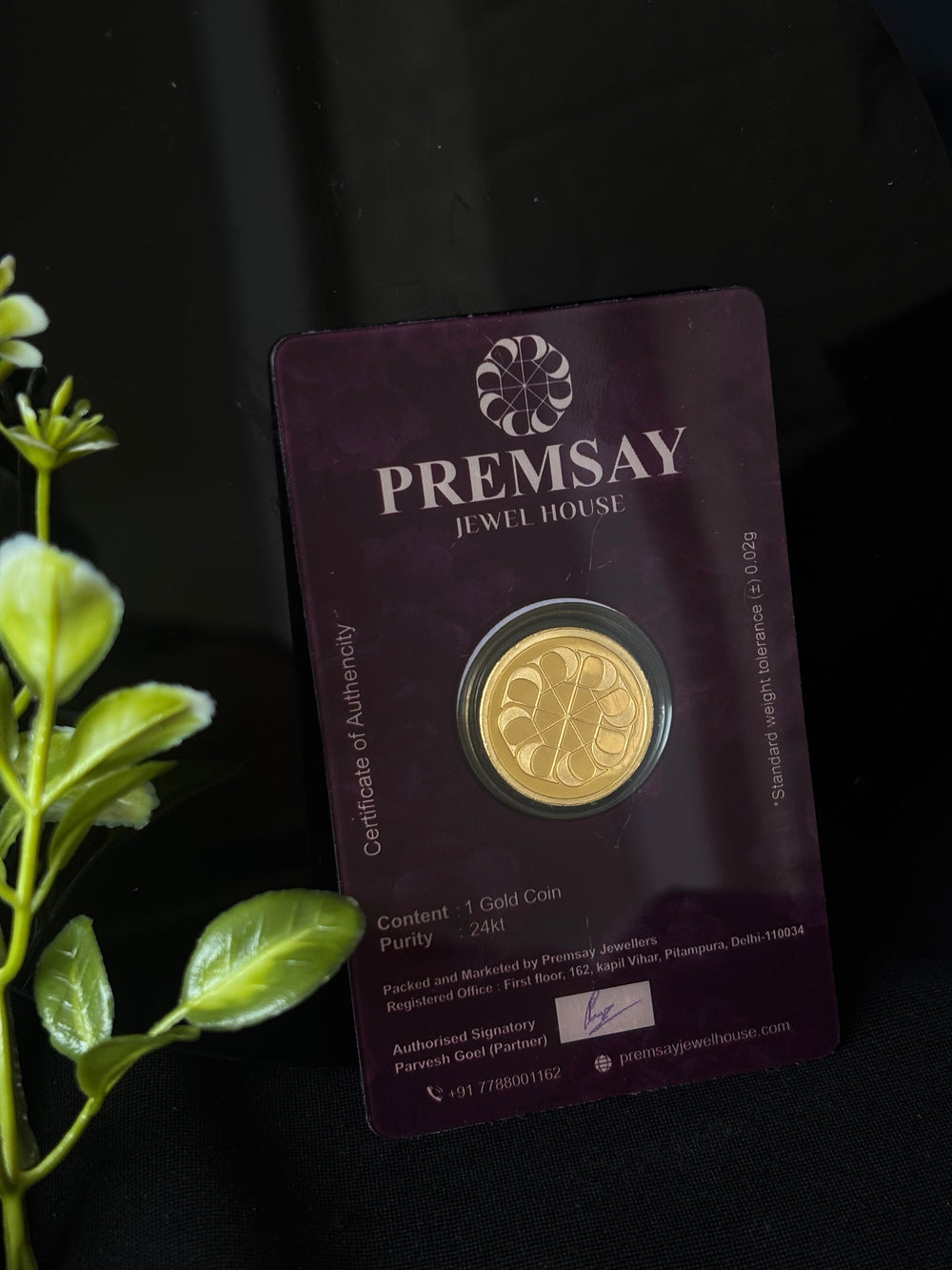 Premsay Jewel House 24K (995) Pure Gold Coin - 1 Grams Lakshmi Ganesh Design
