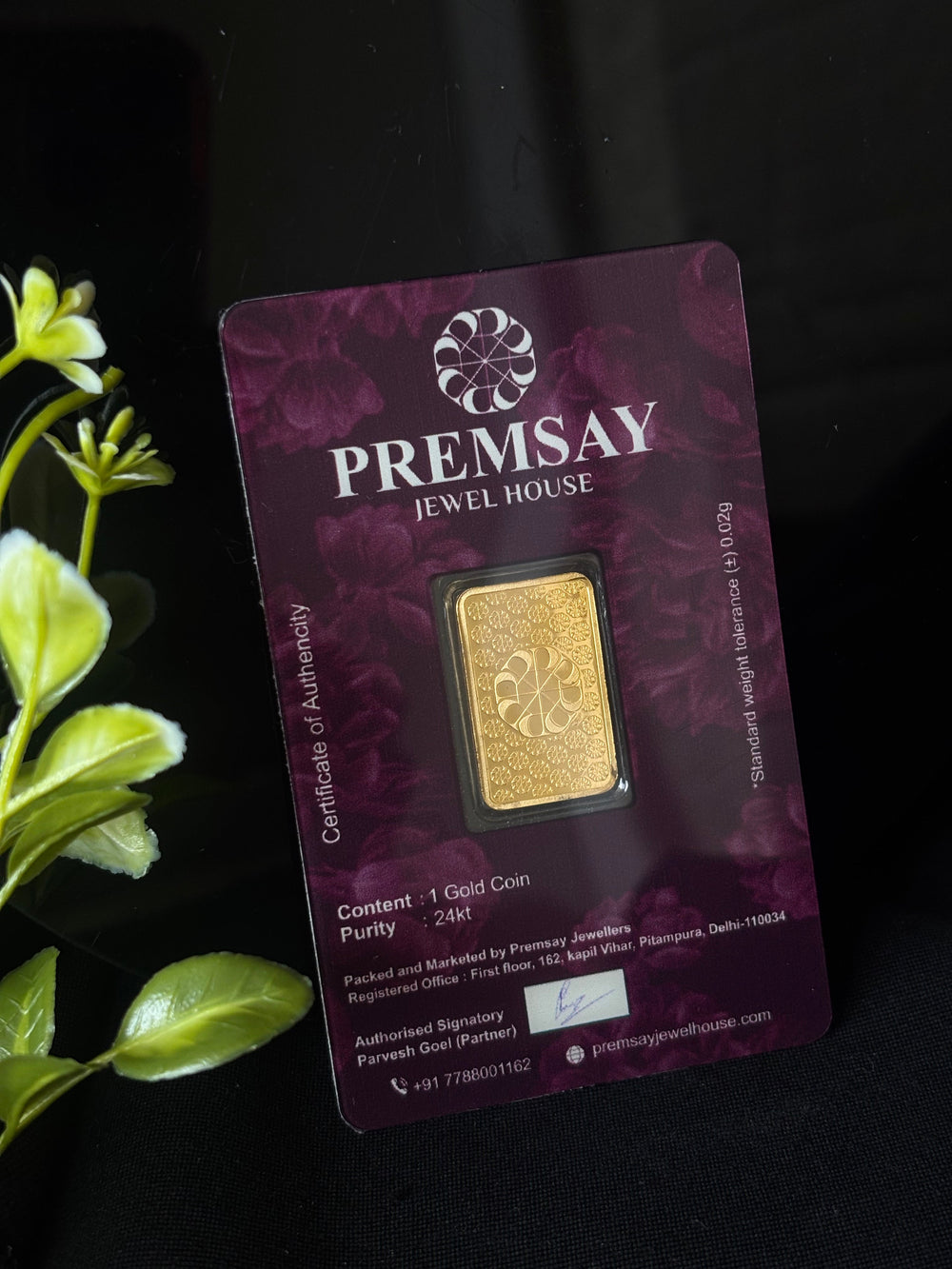 Premsay Jewel House 24K (995) Pure Gold Coin - 1 Grams,  Elegant Floral Packaging