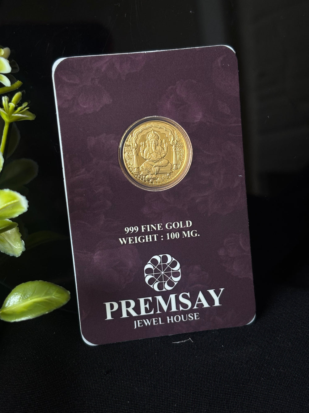 PremSay Jewel House 24K (999) Pure Gold Coin - 100mg  Ganesh Ji Design