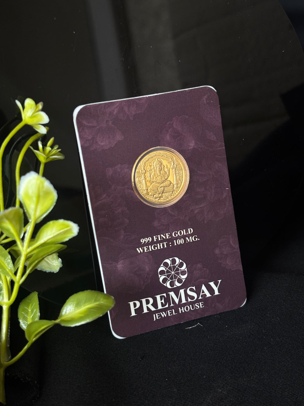 PremSay Jewel House 24K (999) Pure Gold Coin - 100mg  Ganesh Ji Design