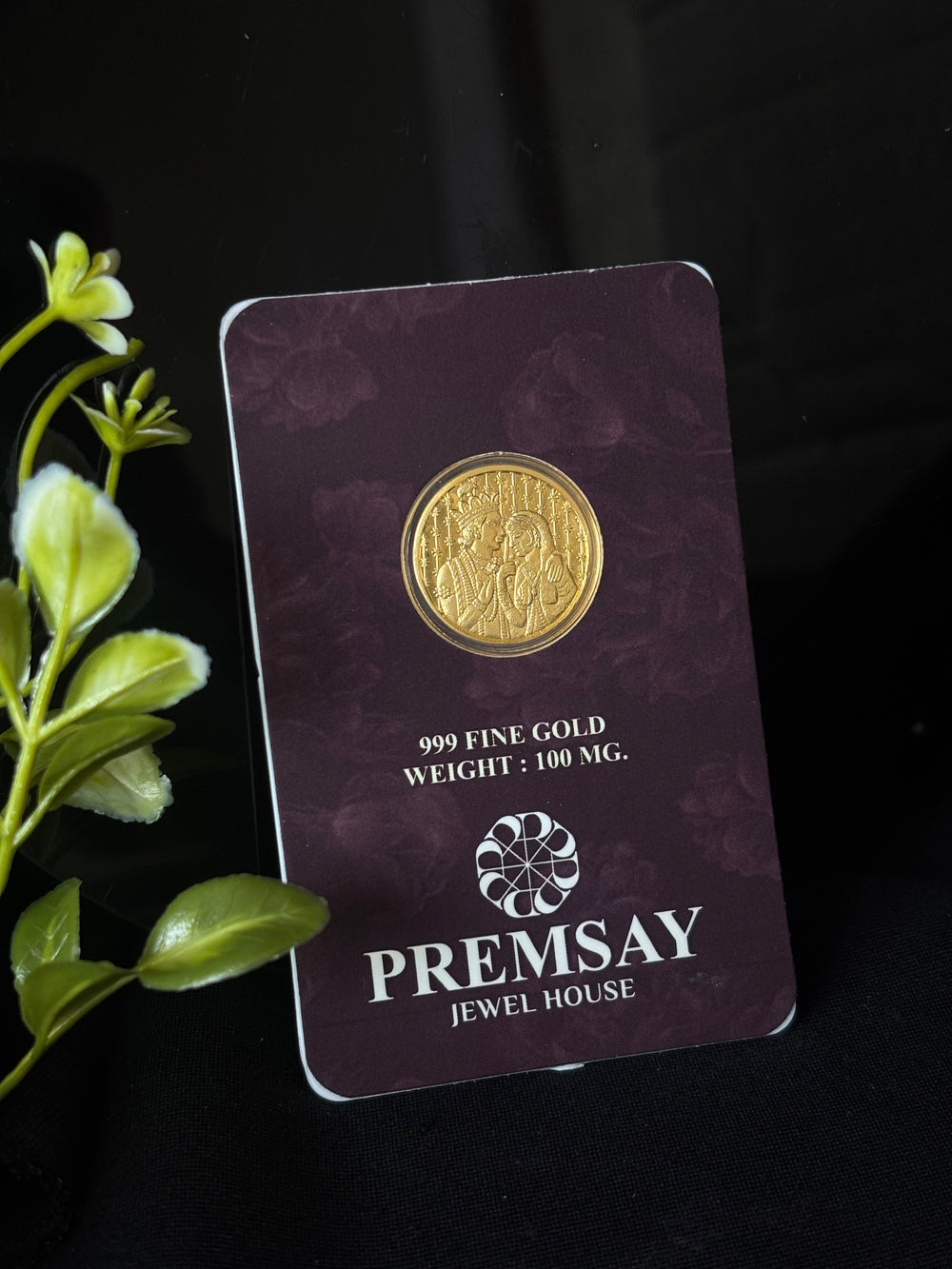 PremSay Jewel House 24K (999) Pure Gold Coin - 100mg Wedding Couple