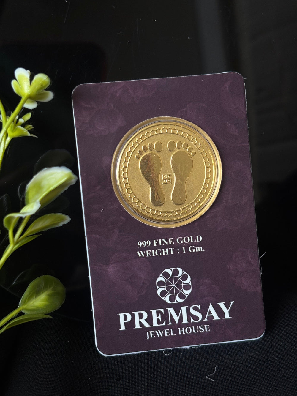 Premsay Jewel House 24K (999) Pure Gold Coin – 1 Gram | Lakshmi Charan Design
