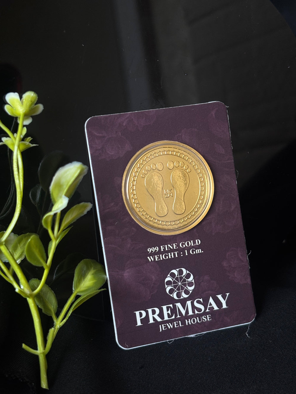 Premsay Jewel House 24K (999) Pure Gold Coin – 1 Gram | Lakshmi Charan Design