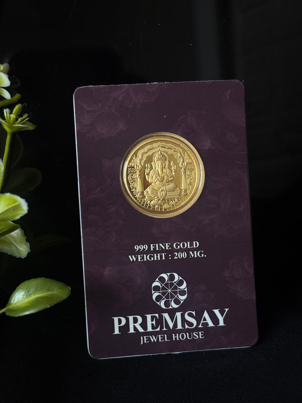 PremSay Jewel House 24K (999) Pure Gold Coin - 200mg with Lord Ganesha
