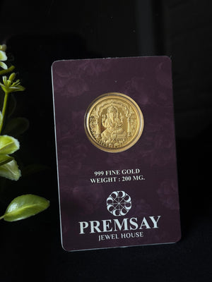 PremSay Jewel House 24K (999) Pure Gold Coin - 200mg with Lord Ganesha