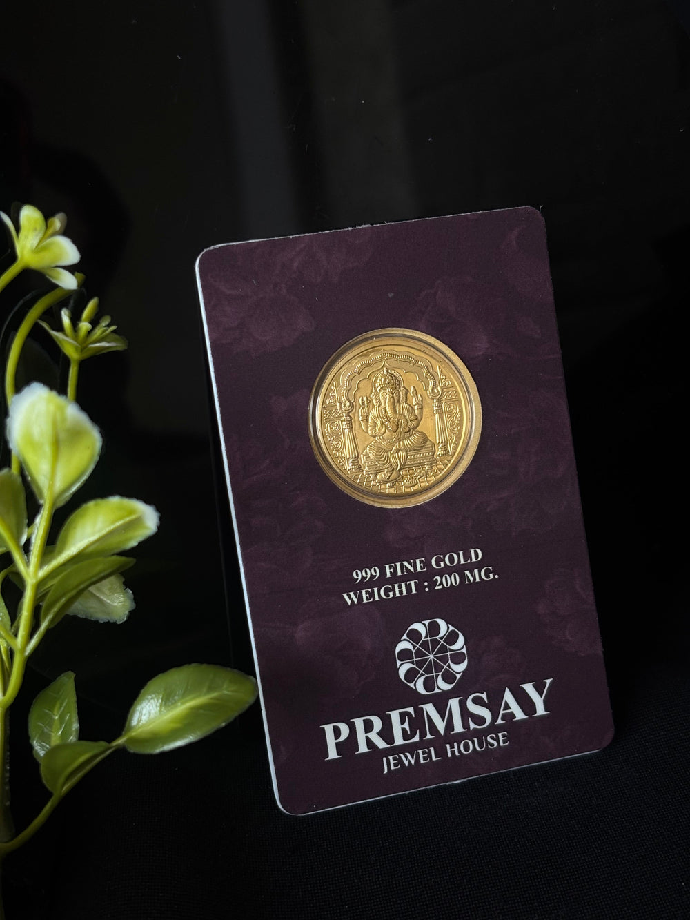 PremSay Jewel House 24K (999) Pure Gold Coin - 200mg with Lord Ganesha