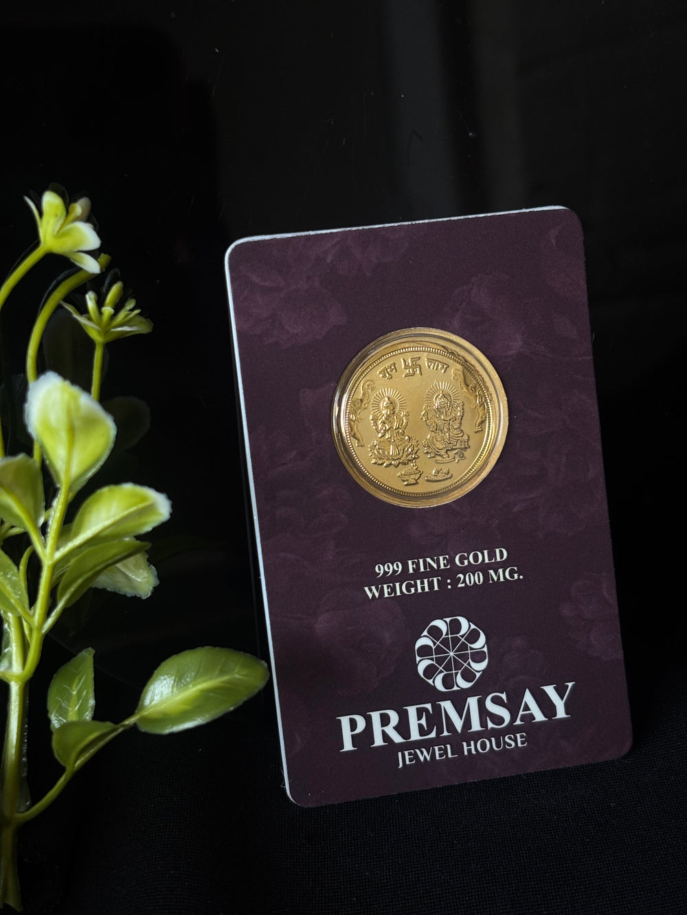PremSay Jewel House 24K (999) Pure Gold Coin - 200mg with Lakshmi & Ganesha
