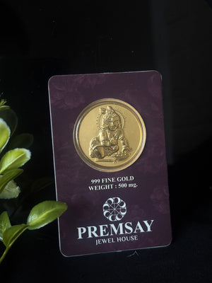 PremSay Jewel House 24K (999) Pure Gold Coin - 500mg with Bal Krishna / Laddu Gopal