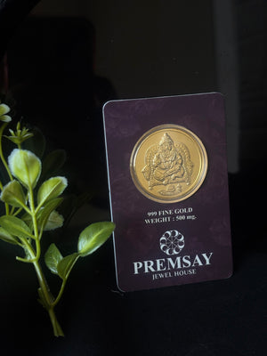 PremSay Jewel House 24K (999) Pure Gold Coin - 500mg with Lord Kuber
