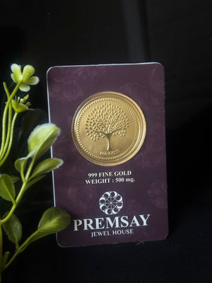 PremSay Jewel House 24K (999) Pure Gold Coin - 500mg with Tree of Life Design