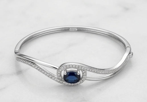 92.5 Silver Sapphire-Blue Swirl Statement Bangle
