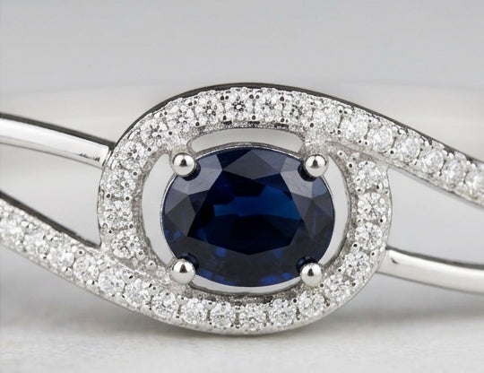 92.5 Silver Sapphire-Blue Swirl Statement Bangle