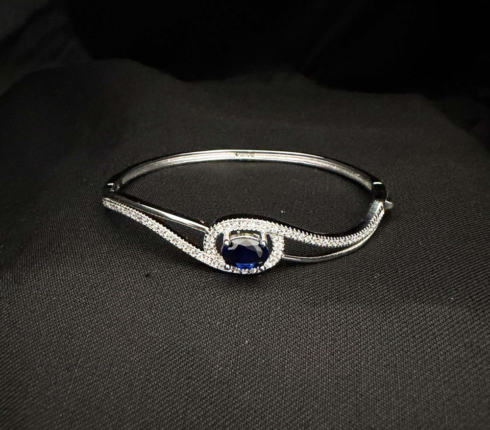 92.5 Silver Sapphire-Blue Swirl Statement Bangle
