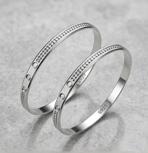 Minimalist Textured 92.5 Sterling Silver Bangle Set
