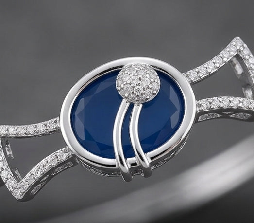 Celestial Azure 92.5 Sterling Silver Art-Deco Bangle