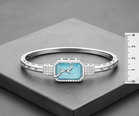 Sky Blue Halo 92.5 Sterling Silver Hinged Bangle