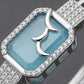 Sky Blue Halo 92.5 Sterling Silver Hinged Bangle