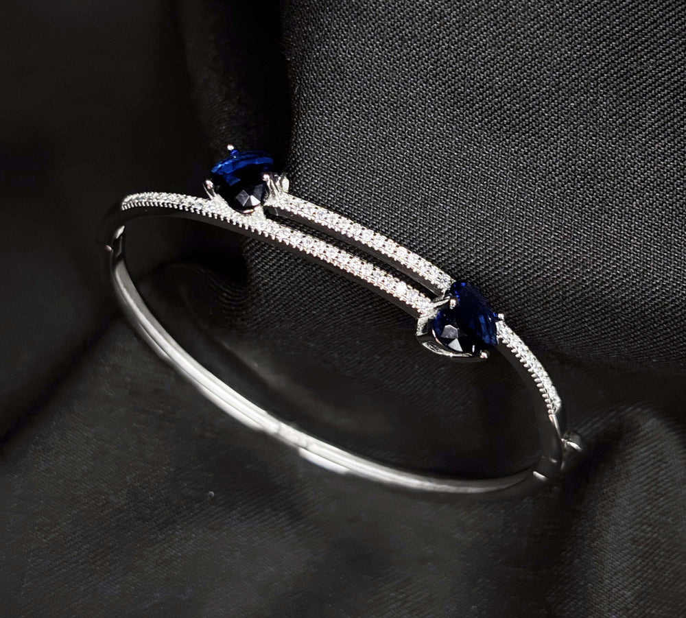 Sapphire Heart Dual-Row 92.5 Sterling Silver Bangle