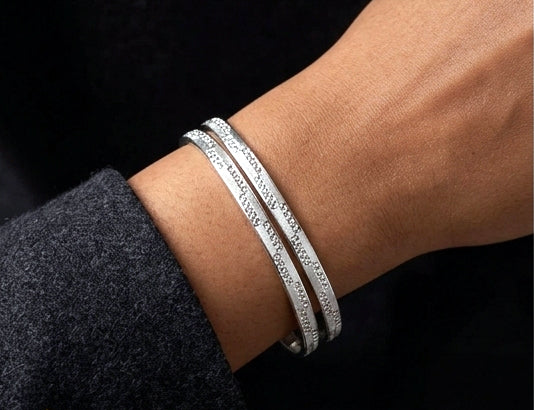 92.5 Sterling Silver Textured Bangle Set
