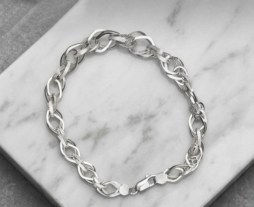 Hand-Carved Texture Sterling Silver Link Bracelet