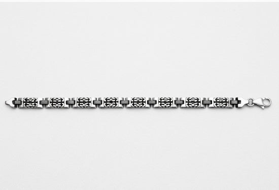 Tribal Motif Filigree Sterling Silver Gents Bracelet