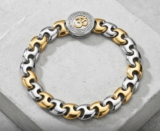 Two-Tone Sacred Om Sterling Silver Gents Bracelet