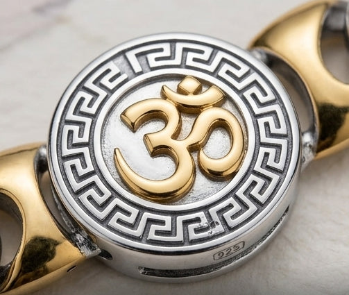 Two-Tone Sacred Om Sterling Silver Gents Bracelet