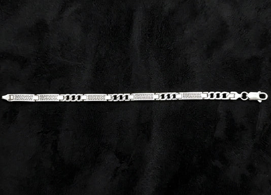 Greek Fretwork Curb Link Sterling Silver Gents Bracelet