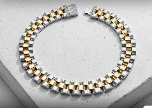 Presidential Two-Tone Sterling Silver Gents Link Bracelet
