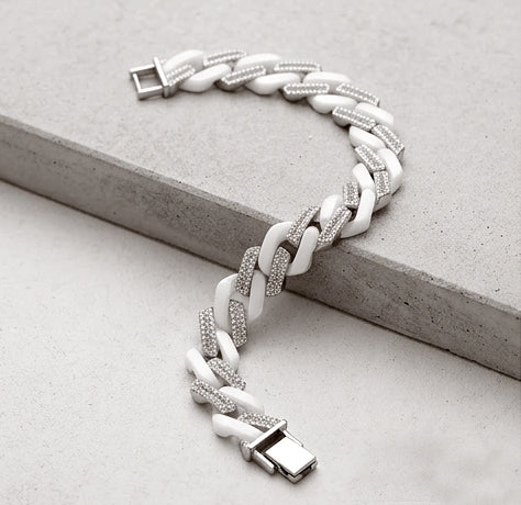 Iced Frost Ceramic & Sterling Silver Gents Cuban Bracelet