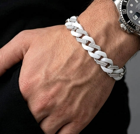 Iced Frost Ceramic & Sterling Silver Gents Cuban Bracelet